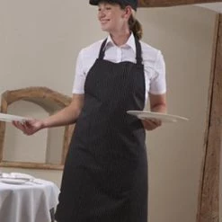 Denny's Le Chef Black Pinstripe Bib Apron DE46B Chefs Clothing
