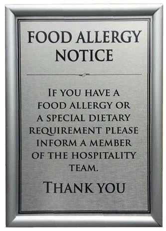 Mileta Signs & Products Food Allergy Notice A4/A5 Wall Mounted RESTAURANT & BAR 1 Mileta Signs & Products Food Allergy Notice A4/A5 Wall Mounted RESTAURANT & BAR